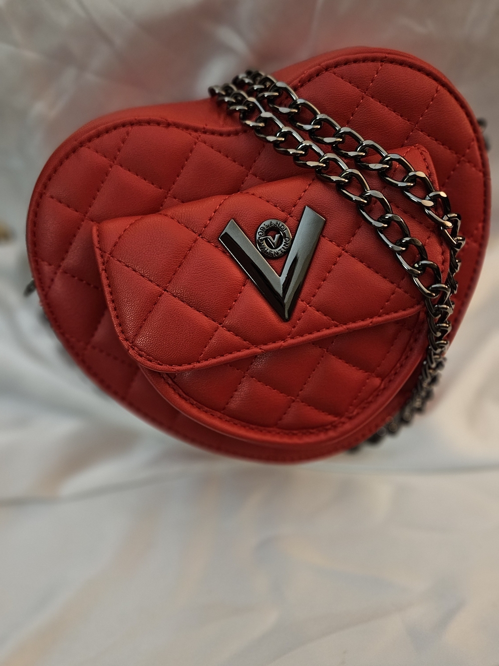 Valentino Orlandi Red Quilted Heart Crossbody with Gunmetal Hardware